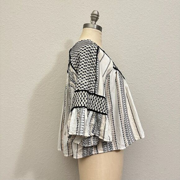 FREE PEOPLE Running On A Dream Top Womens S Multicolor Bell Sleeve Boho Peasant - Picture 8 of 13